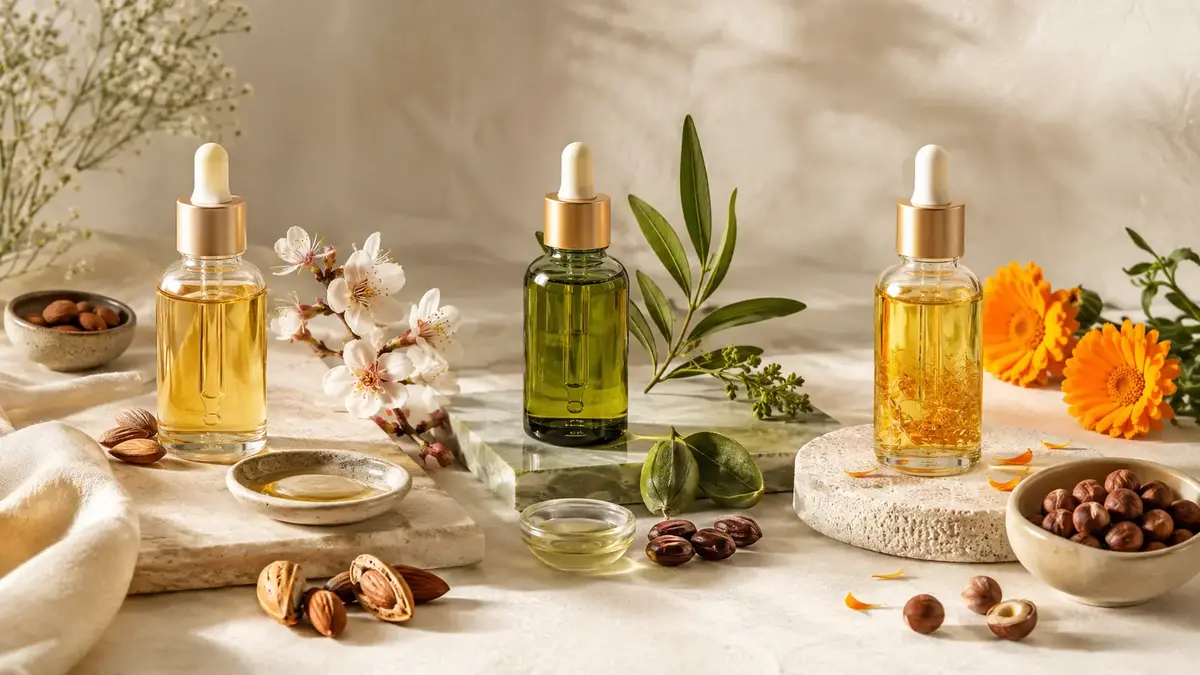 Choisir une huile de soin selon son type de peau avec jojoba, amande douce, noisette et calendula