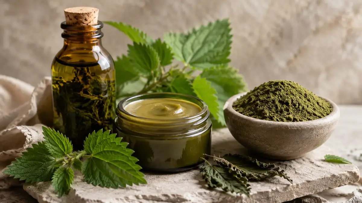 Macérât huileux, baume et poudre d’ortie pour soin naturel de la peau