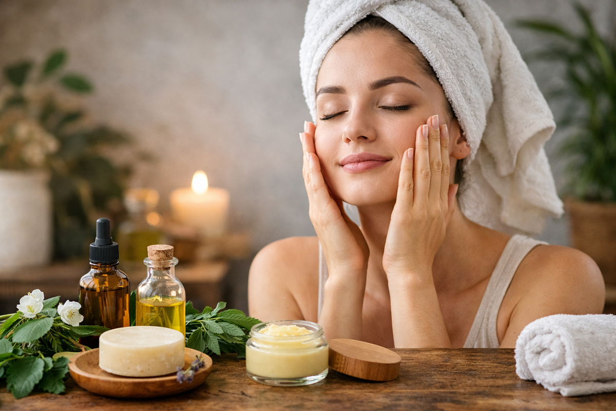 routine visage naturelle avec huiles végétales et baume soin visage peau douce