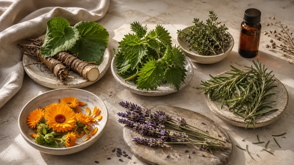 Peau à imperfections illustrée avec soins naturels pour réguler le sébum et apaiser les inflammations
