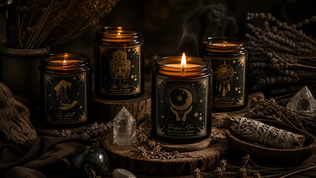 Bougie d’intention : rituel apaisant avec bougie naturelle, plantes et ambiance bien-être