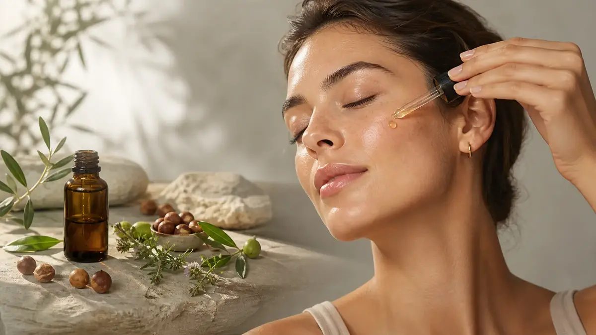Huile visage peau grasse naturelle appliquée en quelques gouttes pour équilibrer le sébum sans effet gras