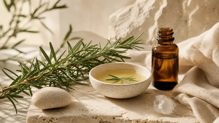 Romarin pour la peau avec flacon ambré et soin végétal naturel pour purifier et tonifier les peaux mixtes et grasses