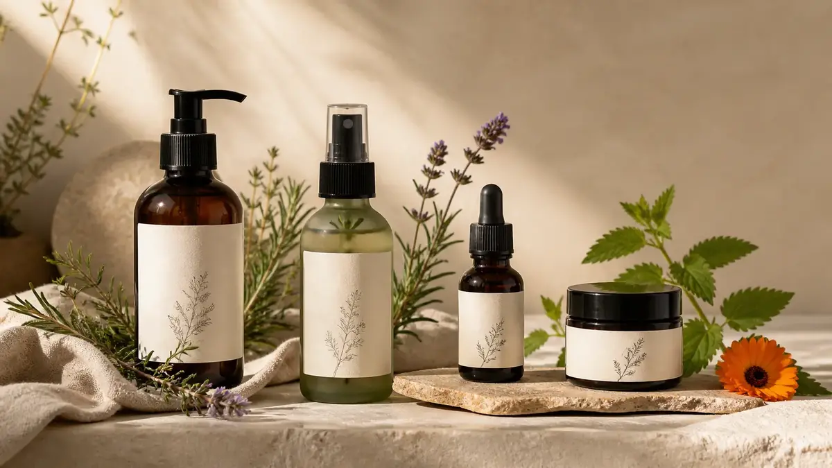 Routine naturelle acné avec infusion hydrolat huile végétale et masque aux plantes pour peau à imperfections