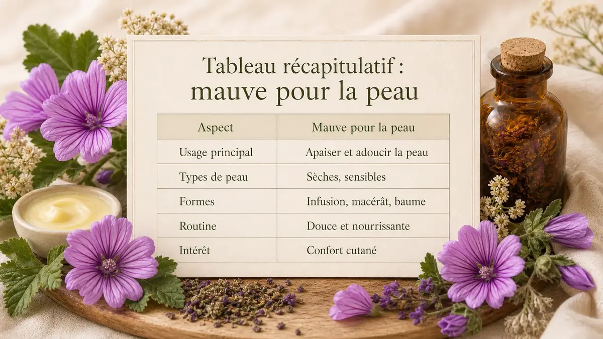 Mauve peau : apaiser, adoucir, peau sèche et sensible, utilisation en infusion, macérât et baume