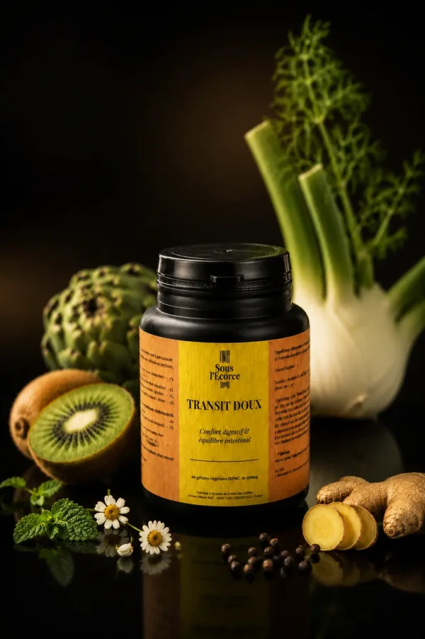 Flacon Transit Doux avec kiwi, fenouil, gingembre et plantes pour le confort digestif