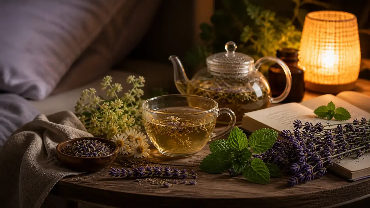 Routine du soir avec plantes pour dormir : tisane, lavande et ambiance calme pour favoriser le sommeil