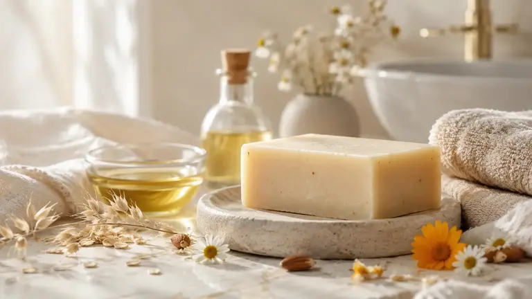 Savon doux pour peau sèche ou sensible avec huile végétale, linge moelleux et fleurs apaisantes