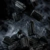 Tourmaline noire brute – éclats minéraux Morceaux de tourmaline noire brute sur fond sombre avec fumée et reflets